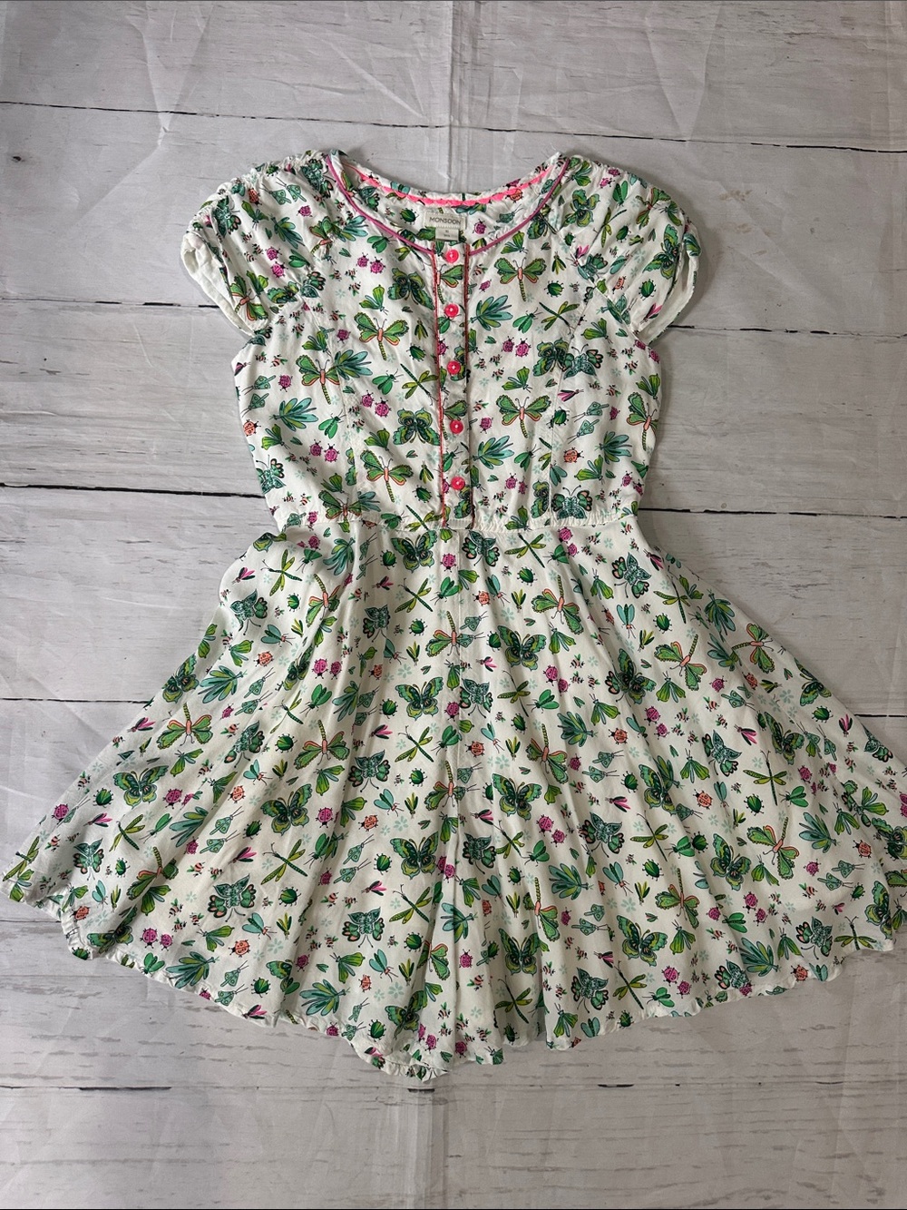 Monsoon White butterfly ladybug Green Dragonfly skirt size 10